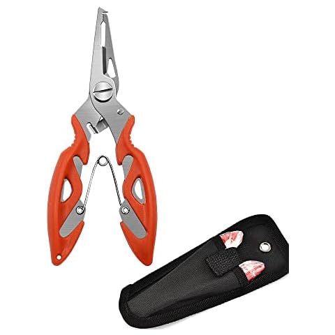 SagaSave Fishing Pliers Scissors Braid Cutters Lightweight Stainless Steel Fishing Tools Split Ring Pliers Hook Remover Multi-Tools Fishing Gripper-Orange Cover