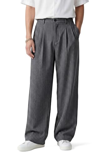 Heyfanee Mens Dress Pants Wide Leg Stripe Casual Pants for
