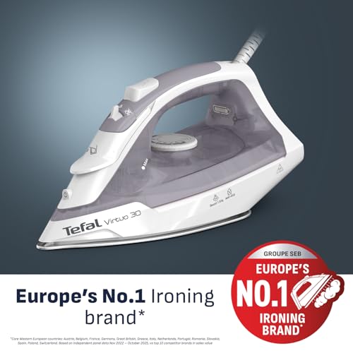 Tefal Virtuo 30, Steam Iron, 130 G/Min Steam Boost, 27 G/Min Continuous Steam, 240Ml Water Tank, Ceramic Soleplate, Anti-Drip, Precision Tip, Vertical Steaming, White & Purple, FV2C47G0 - 2