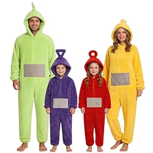 Teletubbies kostüm Erwachsene XXL Teletubbies Kostüm Erwachsene Onesie Fasching Pyjama One Piece Cosplay Pajamas Kuschel Schlafanzug Party Karneval Einteiler Kuschelanzug Onesie Damen kuschelig