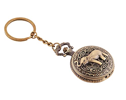 Image of AUGEN Pocket Watch Metal Keychain Elephant Retro Vintage for Gifting With Key Ring Anti-Rust (Pack Of 1)