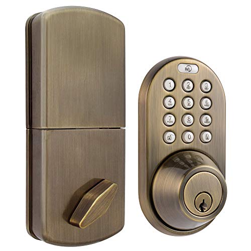 MiLocks TF-02AQ Digital Deadbolt Door Lock with Electronic Keypad for Exterior Doors, Antique Brass