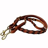 Wellington Saddlers Horse Reins, 7.5 ft, Medium Oiled Leather Barrel Reins with Latigo Laced Braids, Dark Brown
