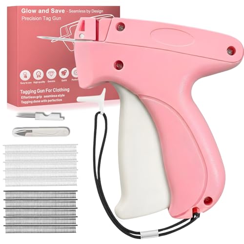 Stitch Gun for Clothes, Tagging Gun for Clothing Stitchery Tag Gun Kit with 4000 Fasteners (4.5mm), 2 Needles & Scissor, Durable Stitching Gun for Retail, Fabric & Price Tag Labeling, Pink + White