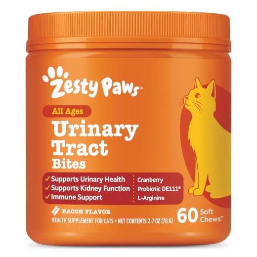 Zesty Paws Cranberry Urinary Tract Bites for Cats - Kidney & Urinary Tract Health - Soft Chews with D-Mannose, Vitamin B6 & L-Arginine - Immune & Gut Support - Bacon - 60 Count