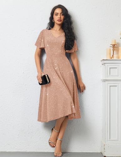 Image of Bridesmay Women's Formal Wedding Guest Dress for Women 2026 Short Sleeve Fit and Flare Tea Party Dresses