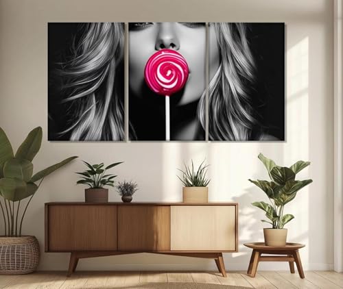 Impression sur toile fille sexy avec sucette tableau mural 3 pièces 70x90cm