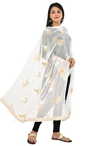 Image of YOUTHQUAKE Heavy Embroidered Work Chiffon Dupatta for Womens & Girls With Fancy Lace