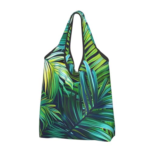 Sac à provisions réutilisable lot de 3 cabas en tissu imprimé palmier tropical noir lavable