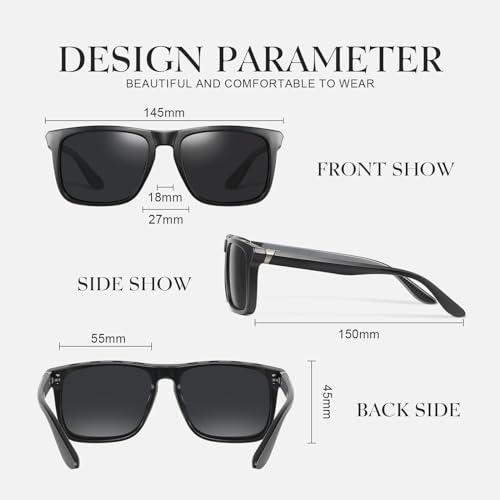 Image of Polarized Sunglasses for Men Women - Square Trendy Retro Sun Glasses Driving Fishing UV Protection, Normal, Black Frame /Black Lenses