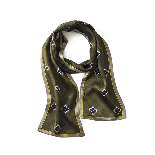 Women Skinny Silk Scarf Narrow Long Neckerchief Classic Retro Geometric Pattern Handbag Ribbon Headdress Hairband