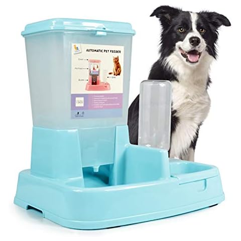 ASENVER 2-in-1 Pet Automatic Feeder Dog Food Water Dispensers with Large Capacity Food Container Gravity Water Bottle (Blue) Cover