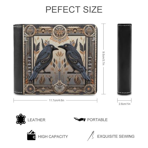 Black Crow Leather Wallet Minimalist Cash Card Holder Bifold Durable Purse2