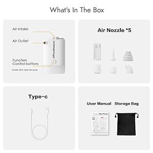 THE WEEKEND Portable Air Pump for Inflatables with Camping Lantern,3kPa Tiny Air Mattress Pump with 2000mAh Rechargeable Battery,Inflate Deflate for Sleeping Pads Pool Floats Inflatable Toys(White)