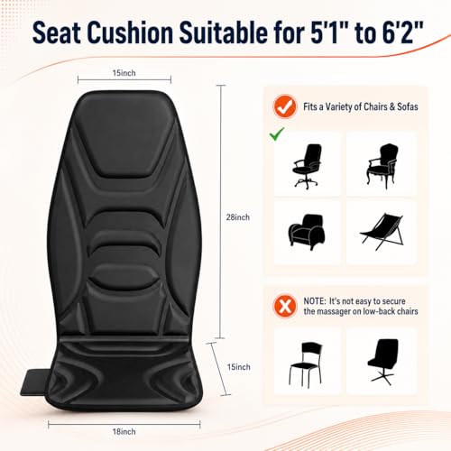 Image of Vibration Massage Seat Cushion with Heat, Back Massager for Chair with 8 Vibration Motors, Heated Massage Cushion for Office Chair, Recliner & Sofa, Full Back & Seat Comfort, Idea Gift for Dad