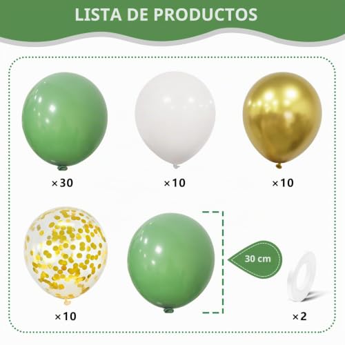 Miniatura 2 de Globo Verde Salvia, 60 Piezas 12 Pulgadas Verde Blanco Metálico Dorado Confeti Globo Para Cumpleaños Hombres Mujeres Baby Shower Boda Aniversario Compromiso Revelación Género Fiesta Safari Jungla Deco