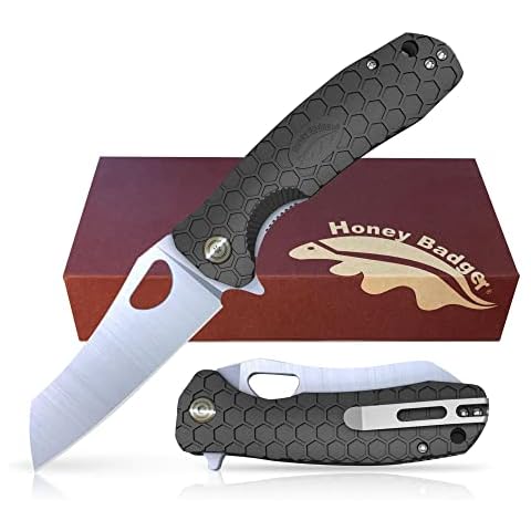 Western Active Honey Badger Small Pocket Knife EDC Wharncleaver Folding Utility Knife 2.75" Steel Blade for Everyday Carry, Reversible Pocket Clip - (2.6oz) Wharncleaver Small Black D2 HB1167 Cover