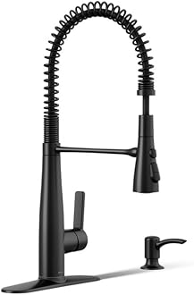 K-REC22745-SD-BL Semi-Professional Kitchen Faucet with Soap Dispenser/Lotion Dispenser, Commercial Kitchen Sink Faucet with Pull-Down Sprayhead, Matte Black