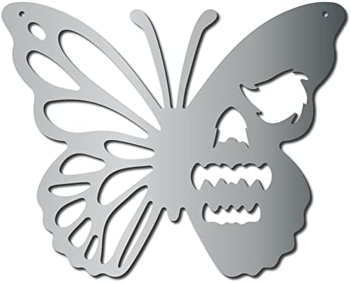 CREATCABIN Metal Wall Art Butterfly Skull Decor Wall Hanging Plaques Ornaments Iron Wall Art Sculpture Sign for Indoor Outdoor Home Livingroom Kitchen Garden Office Decoration Gift Black 6.3 x 7.9inch