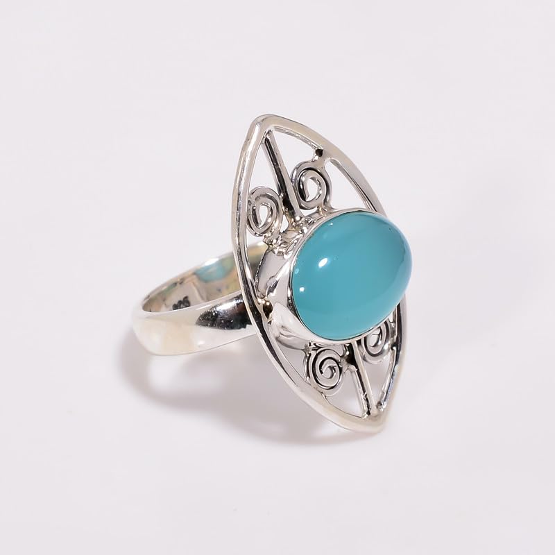 Bague en calcédoine bleue faite à la main et argent 925
