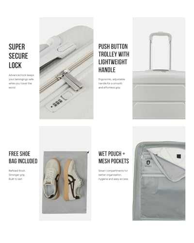 Image of SNITCH Layer Cabin Size Light Grey Polypropylene Hard Travel Suitcase - Trolley Bag Small & Luggage with 8 Wheels, Premium Lock, Wet & Dry Pouch & Free Shoe Bag
