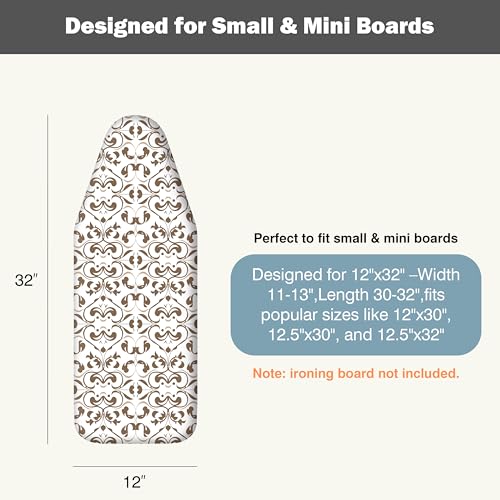 Image of Small Ironing Board Cover and Pad 12 inchx32 inch Small Iron Board Cover with Padding,Tabletop Mini Ironing Board Cover and Pad Small Size, Cotton Canvas, Heat Resistant, Drawstring Taupe