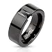 STR-0045 Stainless Steel Black IP Simple Band Ring with Rectagular Black Gem; Comes With Free Gift Box (12)