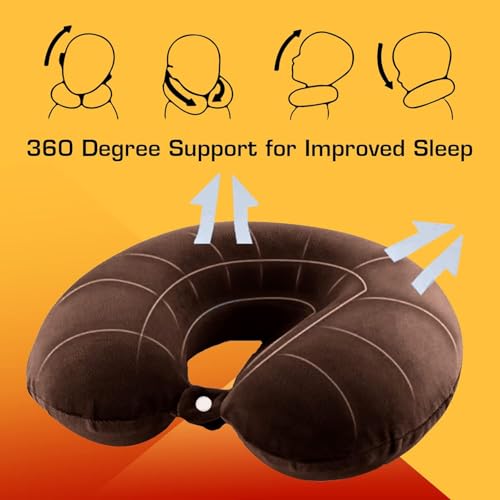 Image of PAVILONN U-Shape Memory Foam Neck Pillow for Travel | Soft Flight Cushion for Airplane, Car & Train | Lightweight Portable Travel Essential for Men, Women & Kids (Brown)