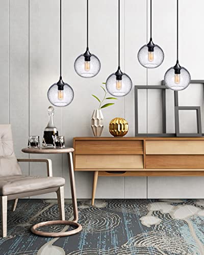 ARIAMOTION Pendant Lights Kitchen Island 3 Pack Hand Blown Glass Modern Farmhouse Lighting Clear Seeded Bubbles Dining Room Table Coffee Bar Counter Brushed Nickel Globe Shape 7.5 Inch Diam - Image 5