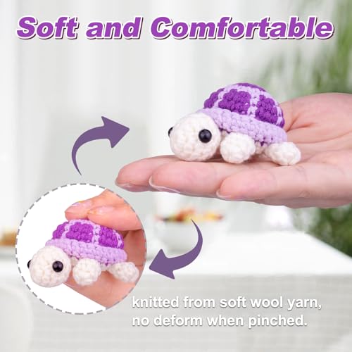 Image of Funny Crochet Turtle Doll, Handmade Emotional Support Knitting Wool Turtle Animal Gift Car Ornament with Positive Affirmation Card for Car Home Office(Purple)