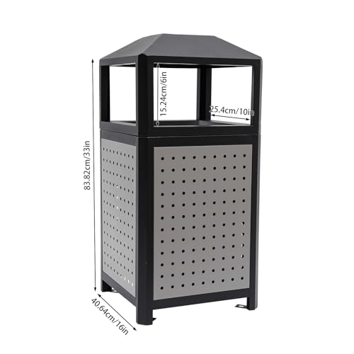 Large Trash Can Outdoor Indoor Garbage Can, Commercial Waste Container Garbage Enclosure, 15 Gallon Perforated Galvanized Steel Disposal Waste Bin, Trash Can with Rigid Plastic Liner, 16×33.25 Inch