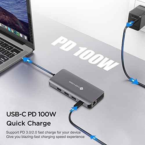 NOVOO 11 in 1 Stacja dokująca, Hub USB C 4K @ 60Hz, potrójny wyświetlacz USB C hub 2 Adapter HDMI 4K Multiport Hub do laptopa USB C do Ethernet Display Port 100W PD SD/TF 4 USB do Dell HP Surface