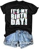 Birthday Shirts for Women It's My Birthday T-Shirt Birthday Party Squad Short Sleeve Tee Top Black