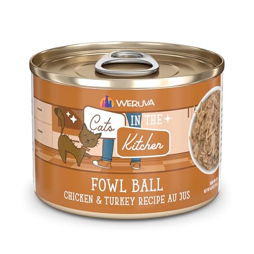 Weruva Cats in The Kitchen, Fowl Ball with Chicken & Turkey Au Jus Cat Food, 6oz Can (Pack of 24)
