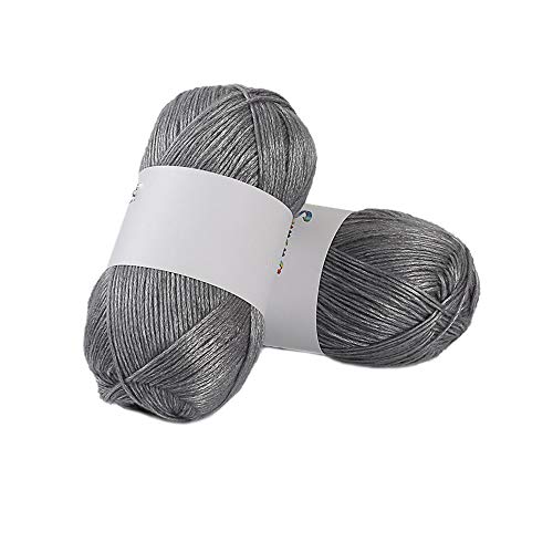 Clisil 764 Yards Light Grey Metallic Yarn Silver Gold Yarn Glitter Yarn Crochet Yarn Knitting Yarn Nylon Cotton Yarn Silver Diy Crochet Knit Sweater Scarf Hat Wool Yarn 200Gram #TOP14