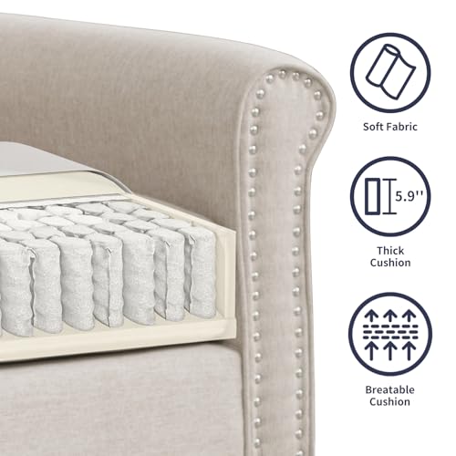 Image of ijuicy 2PCS Living Room Sectional Sofa Set,Modern Linen Upholstered Couch Set with with 5 inch Thicken Cushion & Nailhead Trim, Living Room Furniture Set- Armchair and 3 Seat Sofa(Beige)