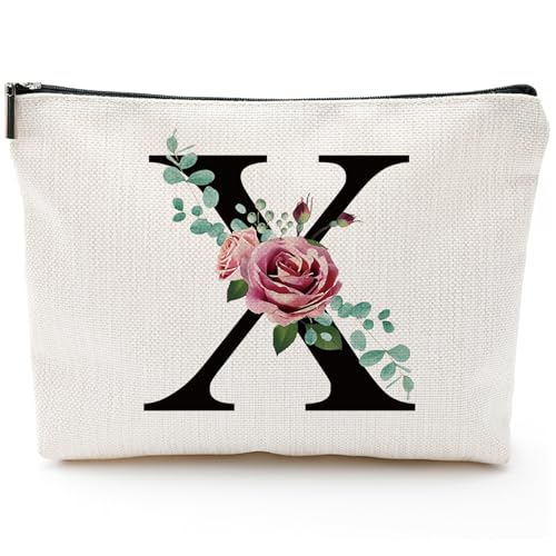 Comanro A-Z Personalized Makeup Bag, Monogrammed Bridesmaid Presents Cosmetic Bag, Portable Stationary Storage Organizer, Friendship Travel Makeup Bags