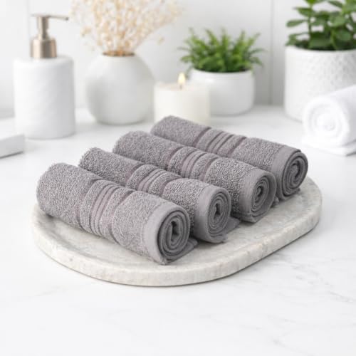 Image of Cotton Face Towel Pack of 4, 100% Cotton Towels, Soft Absorbent Small Gym Towel for Face, 400 GSM Quick Dry Bathroom & Travel Towels Men & Women, 30 x 30 cm, Grey