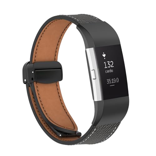 Correa de cuero compatible Fitbit Charge 2 con hebilla magnética miniatura 1