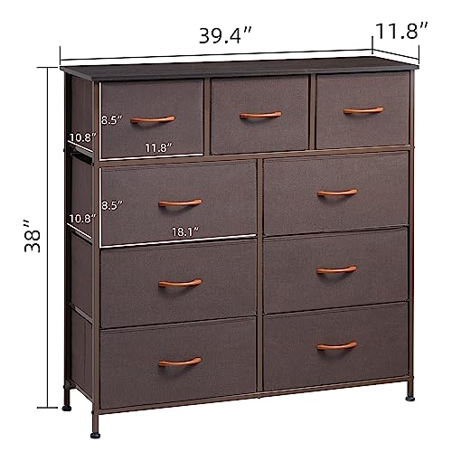 Somdot Dresser, 9-Drawer Fabric Storage Tower For Bedroom, Nursery, Entryway, Closets, Tall Chest Organizer Unit With Large Capacity Fabric Bins - Coffee Brown/Dark Walnut #TOP2