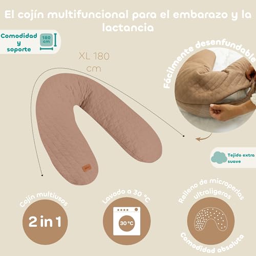 BÉABA, Big Flopsy, Cojín Lactancia/Embarazo, Almohada Maternidad, Multifunción, Ideal para Dormir/Lactar, Soporte, Relajación y Confort Óptimo, Sueño Tranquilo, Flor de Algodón, Oekotex, Cacao - imagen 3