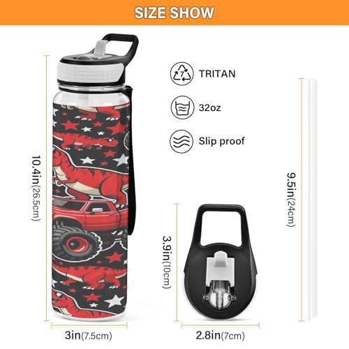 Botella de agua transparente y portátil con estampado resistente de dinosaurio 4