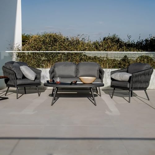 Image of Outdoor Sofa Set for Garden | Patio Furniture Set | Conversation Set Premium Waterproof HDPE Rope and Powder Coated Iron Frame All Weather Resistant(Grey)