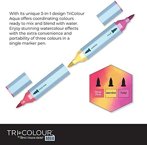 Crafter's Companion Spectrum Noir Tricolour Brush Nib Watercolour Markers Pack of 3-Unique 3-in-1 Blendable Colour Shade Effect-Floral Meadow, One Size