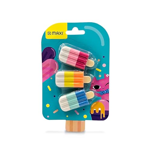 Maxi 3D Eraser Icecreem Stick [Pack of 3pc Blister] For erasing performance for School Office and Home