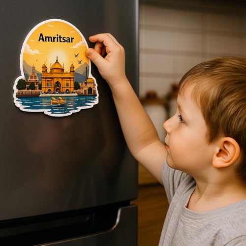 Image of Naxon Amritsar Golden Temple Theme Souvenir Wooden Fridge Magnet for Refrigerator - Printed Fridge Magnet for Kitchen & Home Decor | Perfect Souvenir Gift | Size 3x3 in | Pack of 1