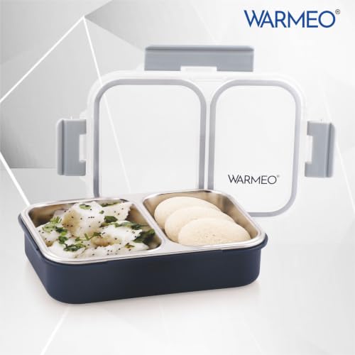 Image of WARMEO BENTO Microwave-Safe Stainless Steel Lunchbox with 2 compartments,bpa Free,Perfect for Office, School, Travelling,750ml-Blue