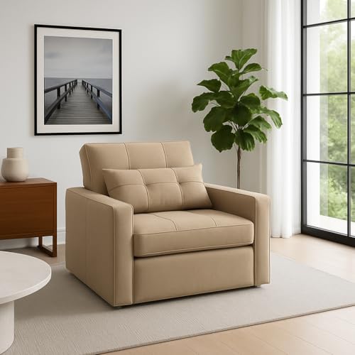 Image of Sleepify Tressia 1 Seater Pull-Out Premium Fabric Sofa Cum Bed Sofa Set for Living Room (Beige Fabric)