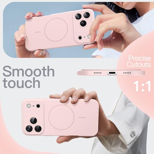 Image of JETech Magnetic Silicone Case for iPhone 17 Pro, Light Pink | Compatible with MagSafe, Silky Soft Touch, Full Camera Lens Protection, Shock Absorbing Phone Cover