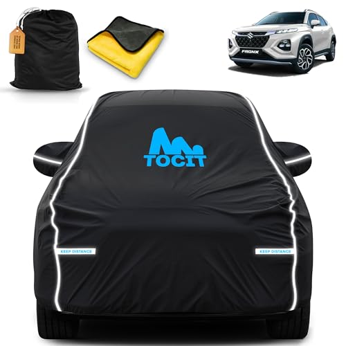 Image of Maruti Fronx EV Waterproof Long Life Car Cover with Safety Glow Reflective Strap, Premium Velvet Velour Fabric, Soft & Stretchable, Machine Washable, Tri-Stitch Custom Fit with Mirror Pocket